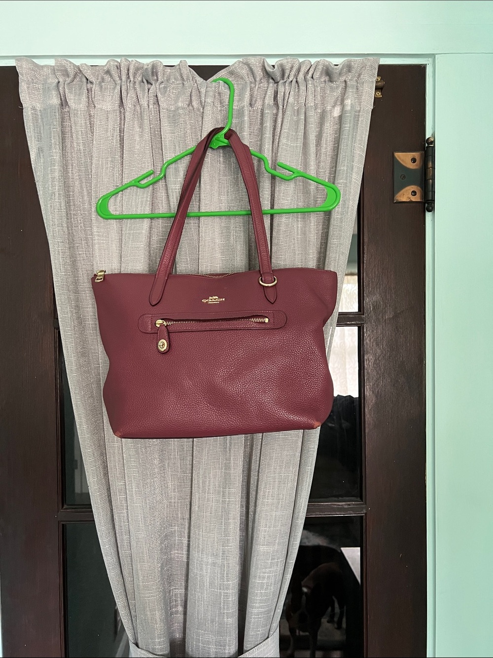 Coach Pebbled Leather Shoulder Tote in Wine